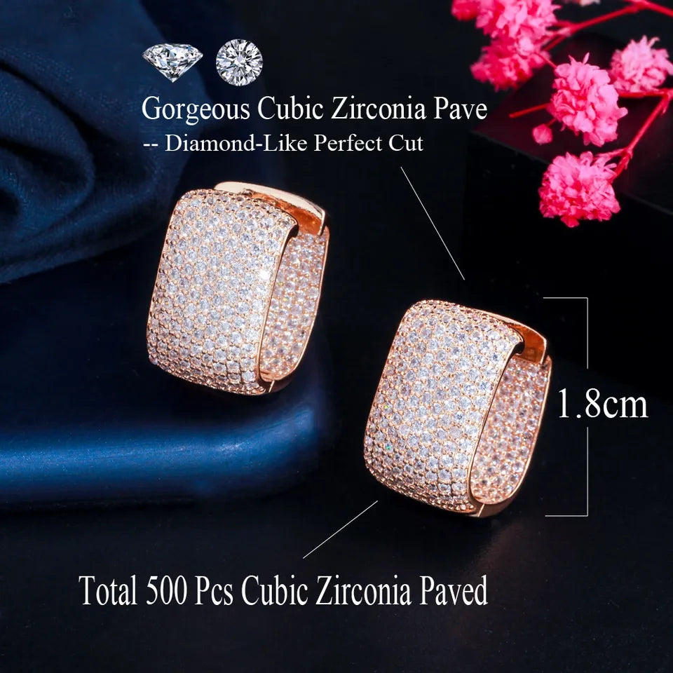 Micro Paved Cubic Zirconia White Gold Earring