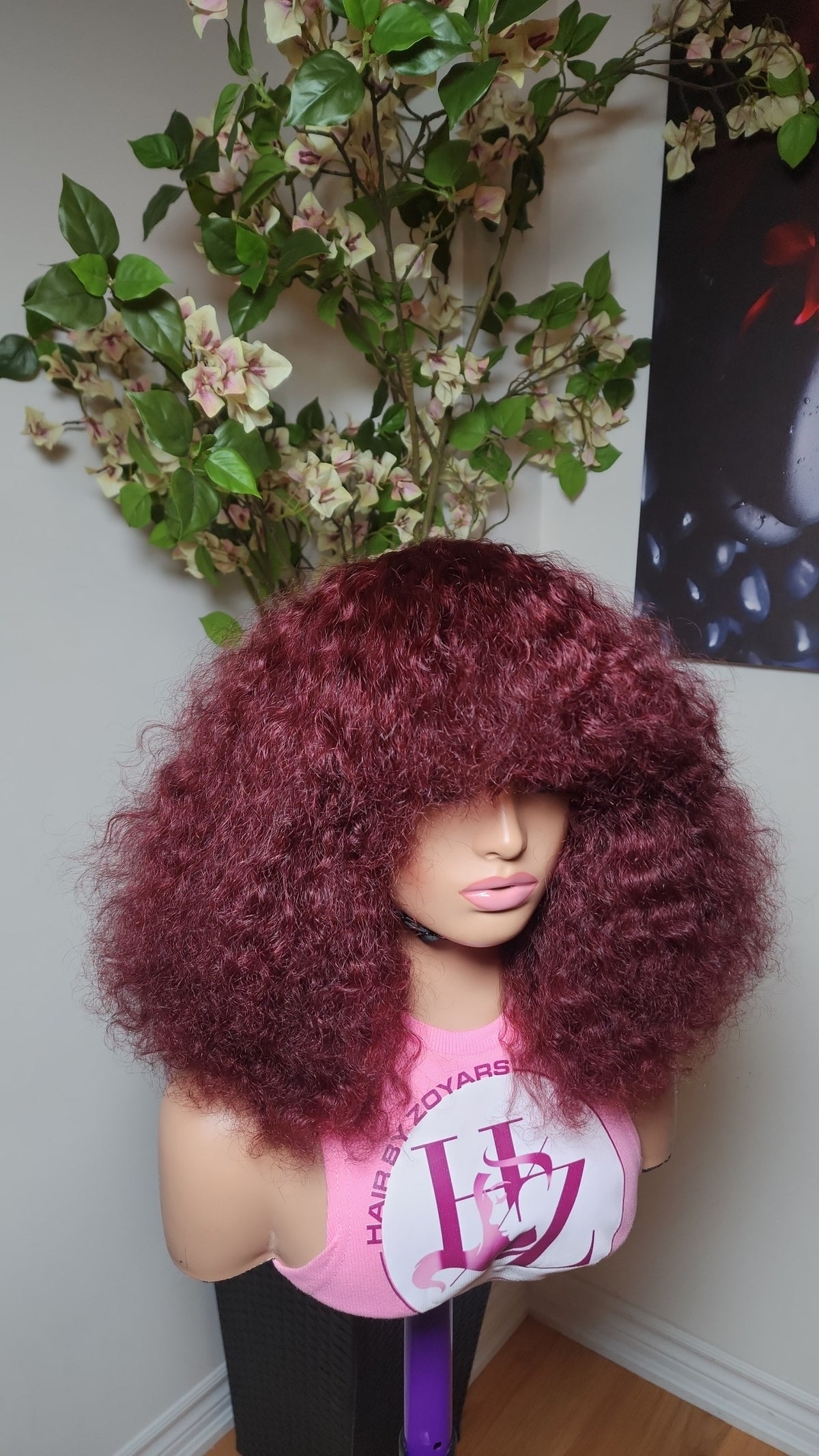 Burgundy fringe wig