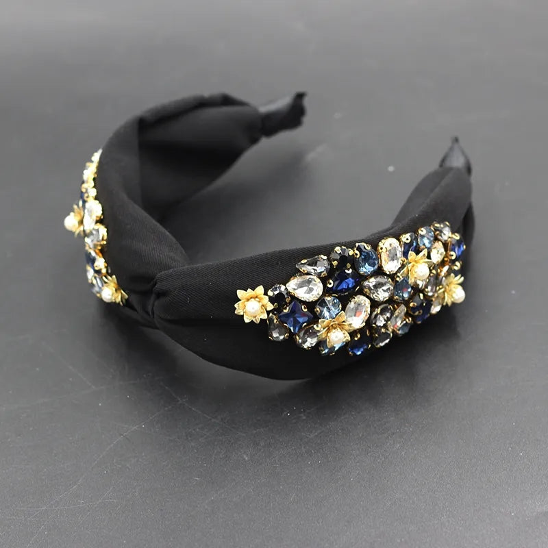 Black Blue and White Rhinestone Headband