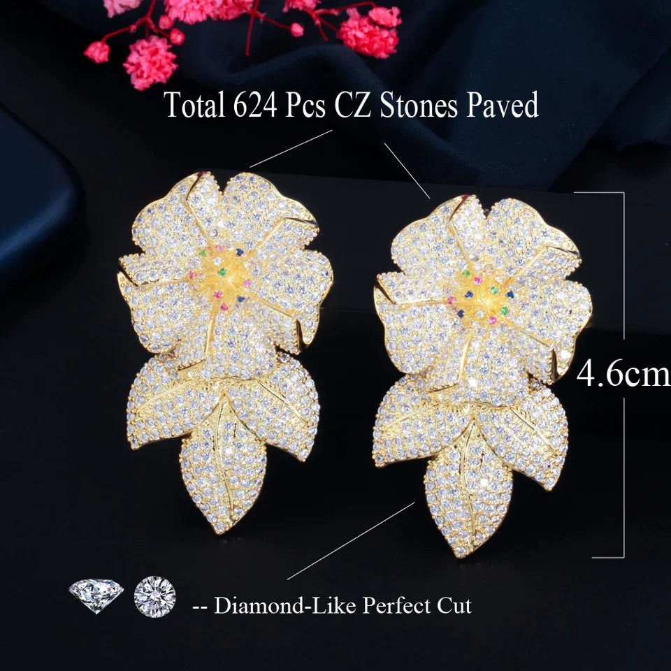 Flower Drop Zirconia Earrings