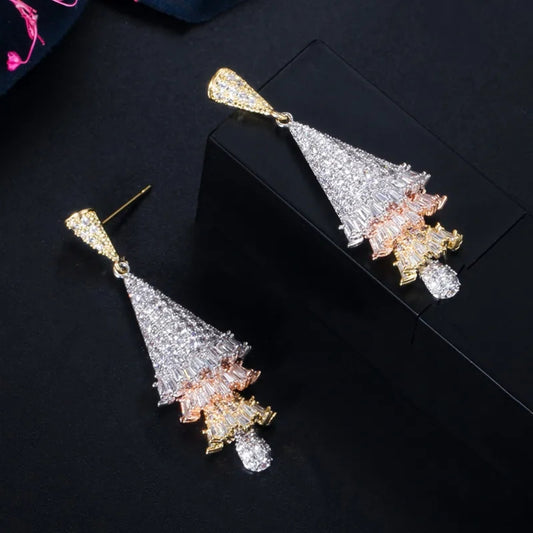 Three Tone Zirconia Earrings