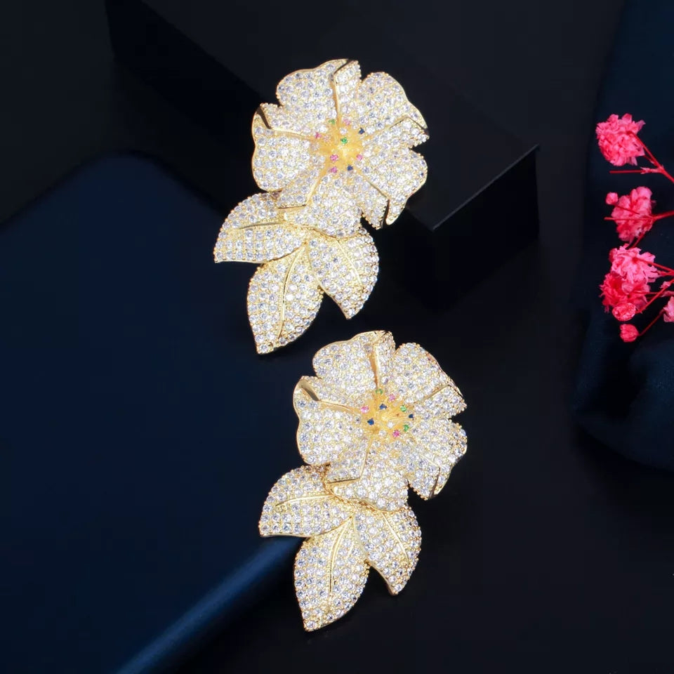 Flower Drop Zirconia Earrings