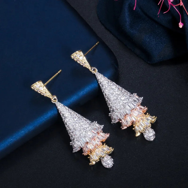 Three Tone Zirconia Earrings