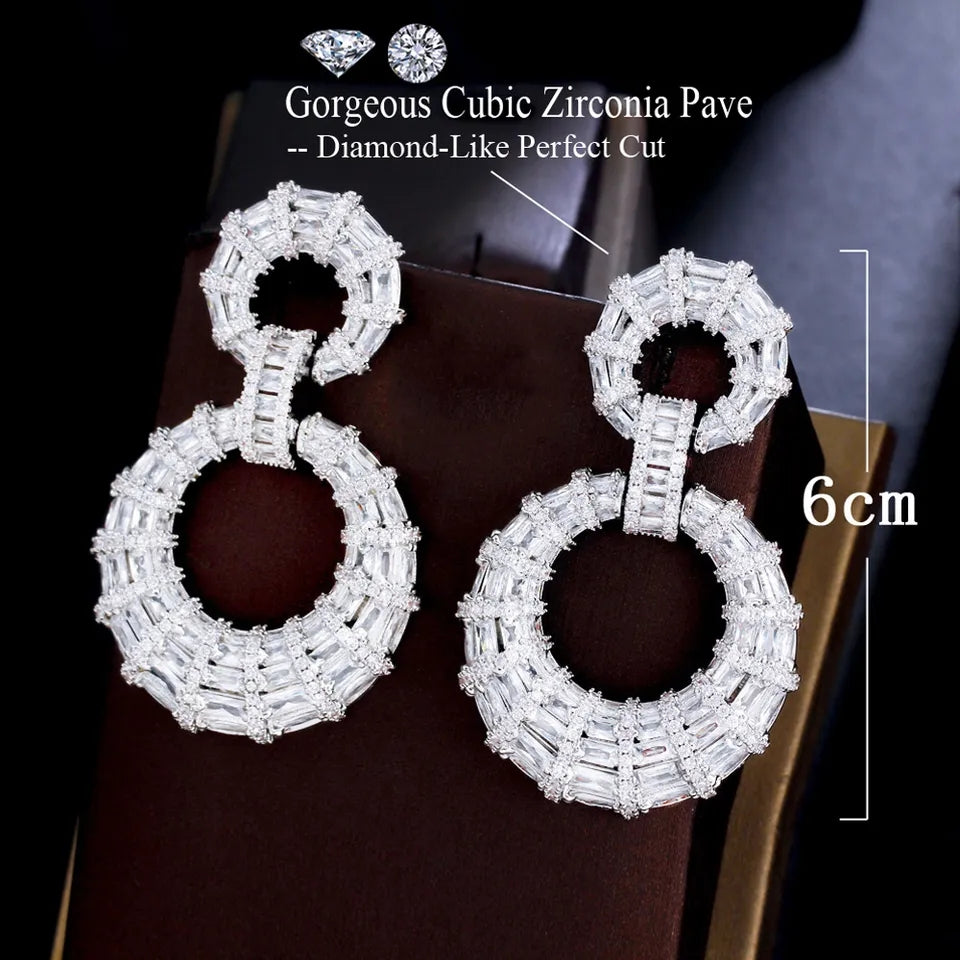 Precious Silver Plated White Cubic Zirconia Long Dangle Earrings