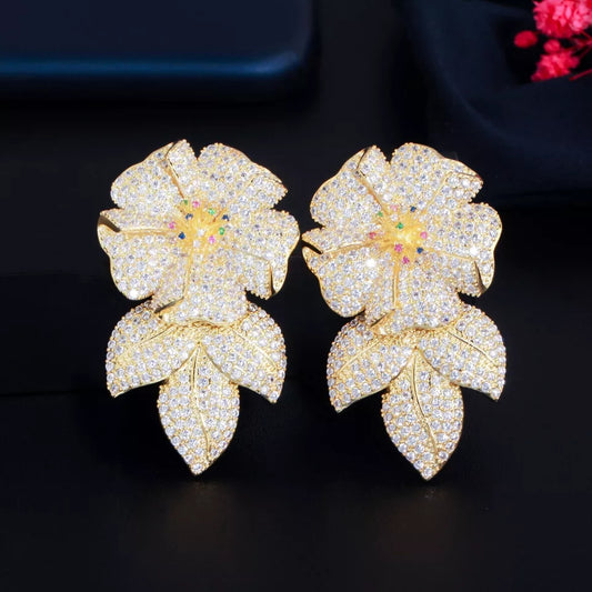 Flower Drop Zirconia Earrings