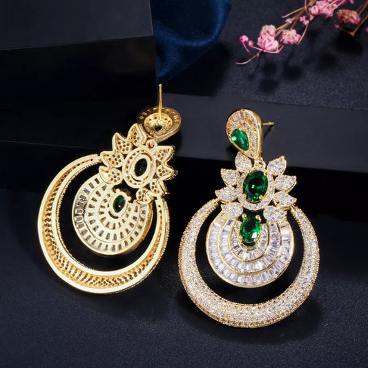 Green Gold Plated Vintage-Inspired Earrings